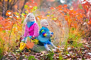 Kids playing in autumn park