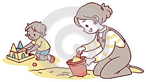 Kids Playing with Building Blocks, Collaborative Fun, vector design Generative AI