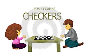 Kids playing checkers/children`s board games