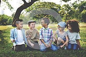 Kids Playing Cheerful Park Outdoors Concept