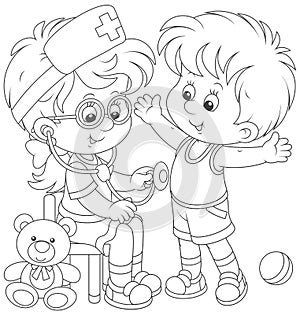 Kids playing doctor and patient