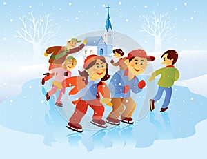 Kids Playing Ice Skating