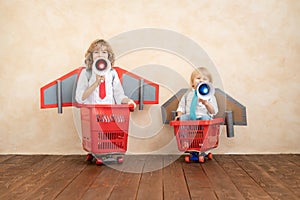 Kids playing with jet pack at home