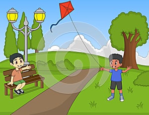 Kids playing kites at the park