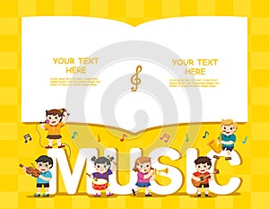 Kids playing musical instruments .Template for advertising brochure.