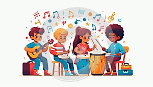Kids Playing Musical Instruments Together photo