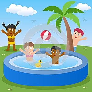 Kids Playing in Paddling Pool