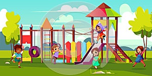 Kids playing on park playground cartoon vector