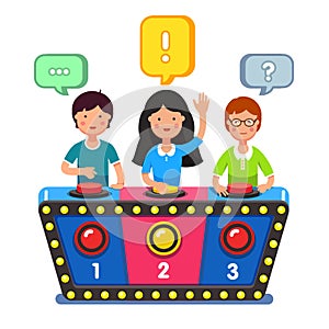 Kids playing quiz game answering questions
