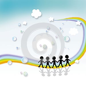 Kids playing and rainbow