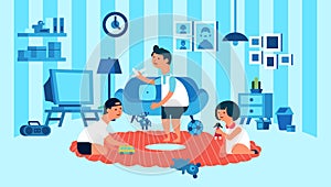 Kids playing in room illustration - vector