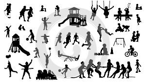 Kids playing silhouettes. Children\'s playing in the park