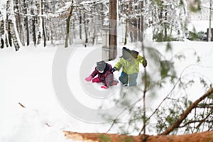 Kids Playing on Snow in Winter Time