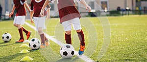 Kids Playing Soccer on Training Football Pitch. Sports Soccer Players on Training