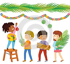 Kids preparing for Sukkot