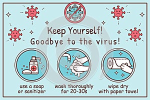 Kids Prevention Information Poster. Wash Your Hand with Sanitizer or Soap photo