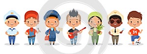 Kids professions. Cartoon happy children different professions vector characters