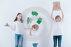 Kids promoting recycling