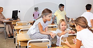 Kids pupils talking during recess between lessons