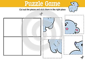 Kids puzzle game to cut and stick pieces with cartoon polar bear