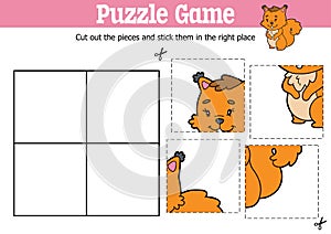 Kids puzzle game to cut and stick pieces with cartoon squirrel