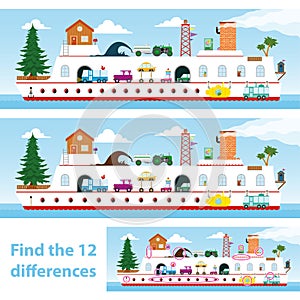 Kids puzzle ship to spot the 12 differences