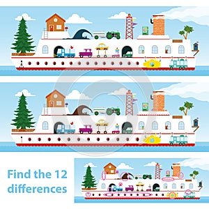 Kids puzzle ship to spot the 12 differences photo