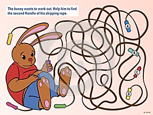 Kids puzzle to help the bunny untangle his rope