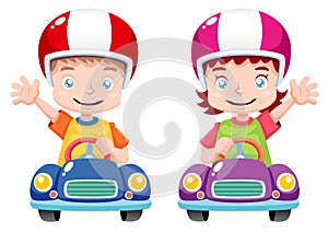 Kids racing on toy car