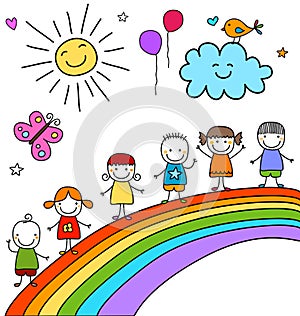 Kids on rainbow