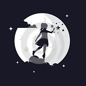 Kids Reaching Stars with Moon Background Logo Design Template