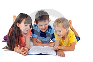 Kids reading book together photo