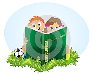 Kids reading Encyclopedia, cdr vector