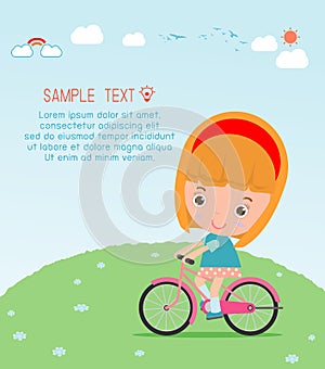 Kids riding bikes, Child riding bike, kids on bicycle vector on background,Illustration of a group of kids biking on a white backg