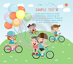 Kids riding bikes, Child riding bike, kids on bicycle vector on white background