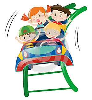 Kids riding on roller coster