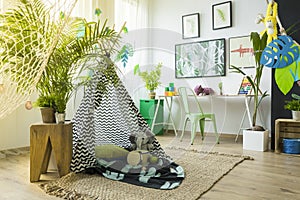 Kids room with play tent