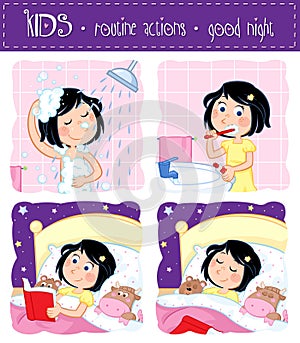 Kids routine actions - good night sleep tight