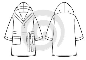 Kids's bathrobe technical sketch. With belt and pockets