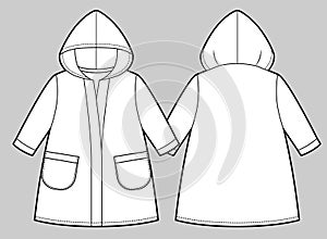 Kids's bathrobe technical sketch isolated on white background.