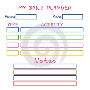 Kids schedule design template. Preschool Daily Planner