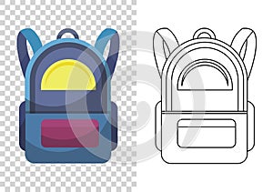 Kids school backpack. Colorful school bag. Education and study, backpack icon. Extravagant student satchel. Sketch and