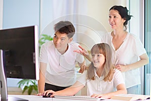 Kids in school class. Teenager boy and girl study