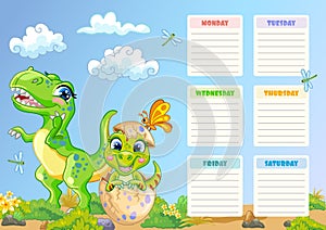 Kids school schedule weekly planner with dinosaurs vector