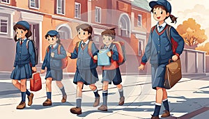 Kids in school uniform going to school