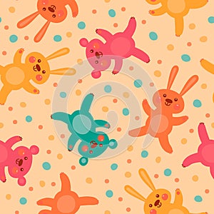 Kids seamless pattern with cute bears and hares