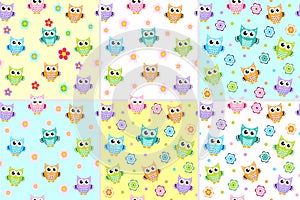 Kids seamless pattern with owls. Owl endless background, texture. Children s backdrop. Vector illustration.