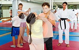 Kids on self-defence training