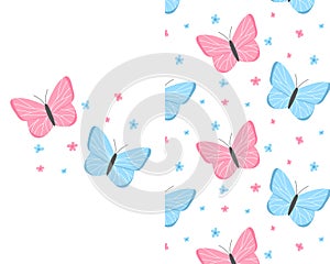 Kids set of prints with butterflies. Cute print with butterflies and flowers and butterflies seamless pattern.