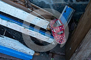 Kids shoes on representing civilian casualties in an active war zone